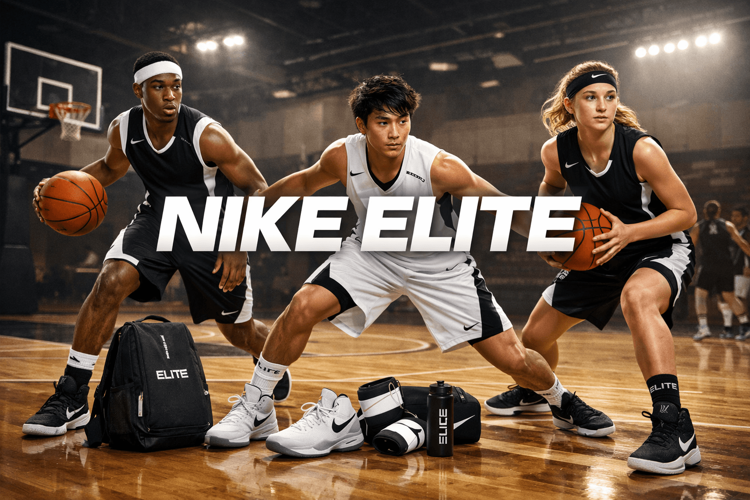 Nike Elite Backpack storage and style visual - dark luxury theme