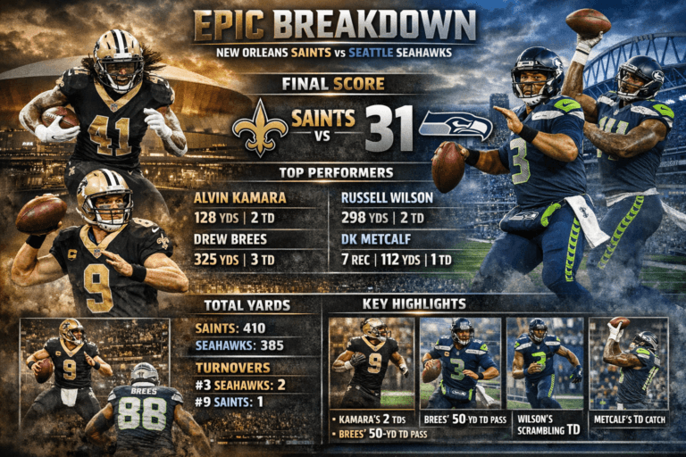 New Orleans Saints vs Seahawks Match Player Stats