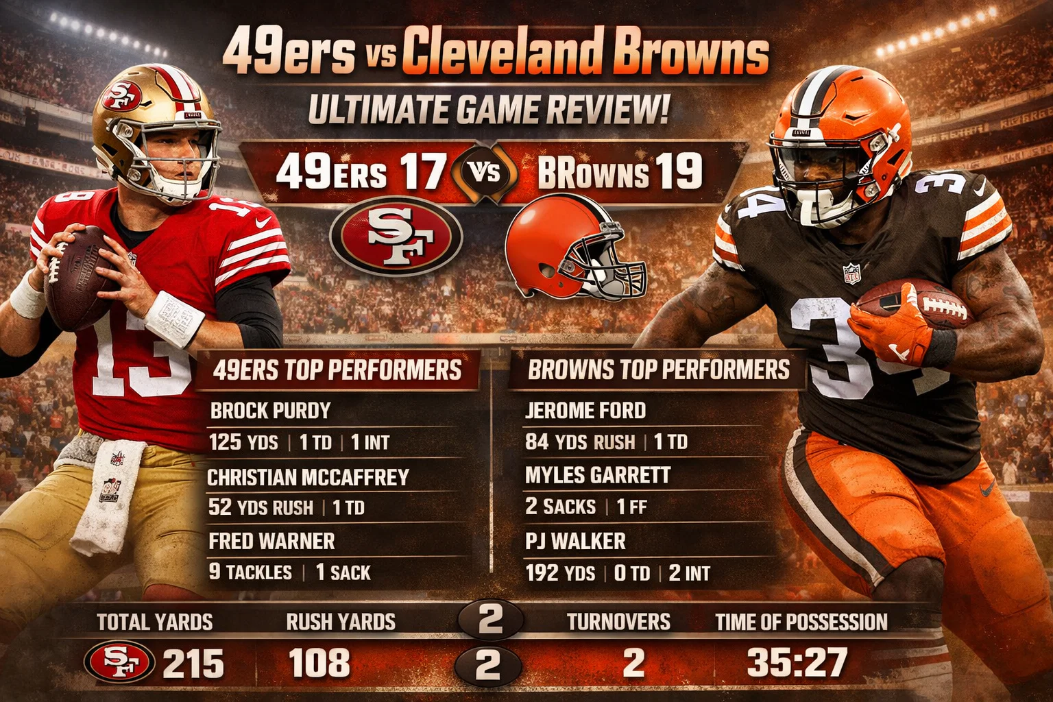 49ers vs Cleveland Browns Match Player Stats