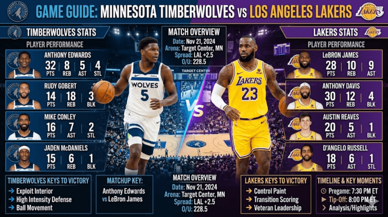 timberwolves vs lakers match player stats