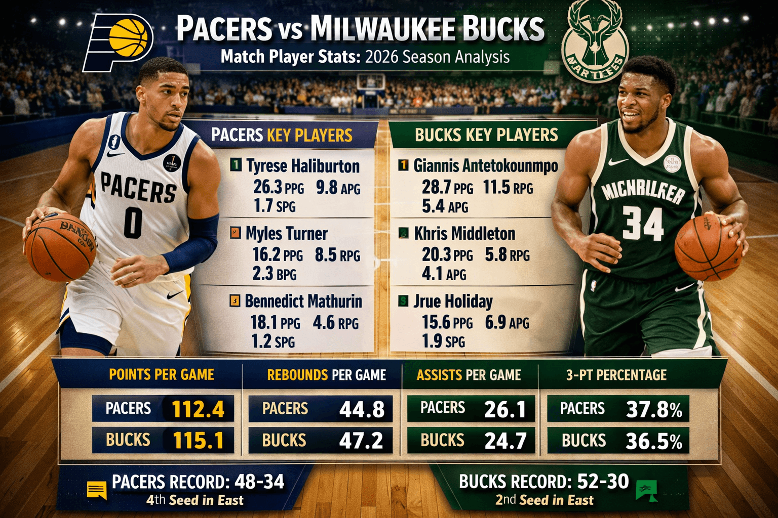 Pacers vs Milwaukee Bucks Match Player Stats