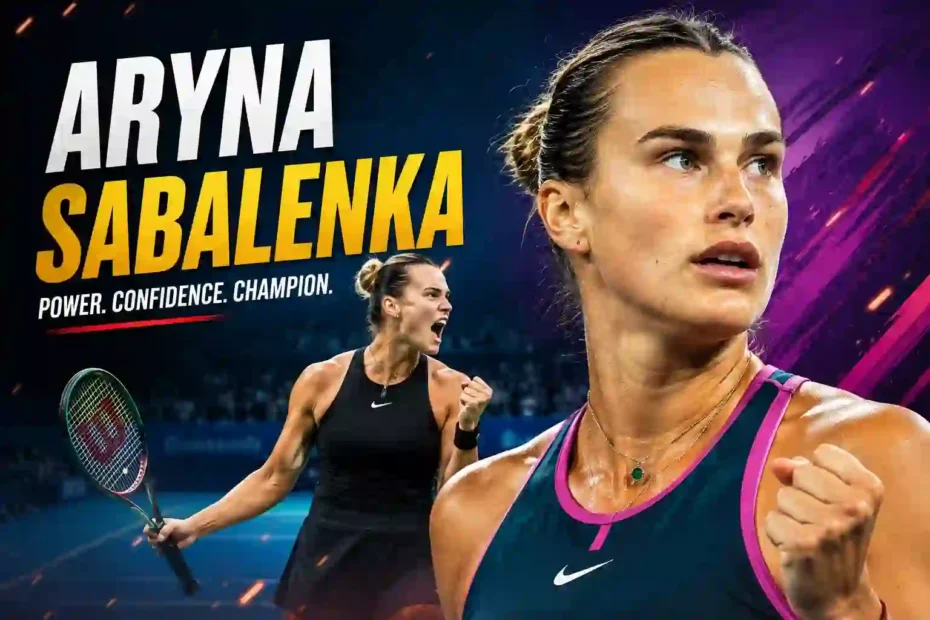 Aryna Sabalenka playing tennis on a professional court